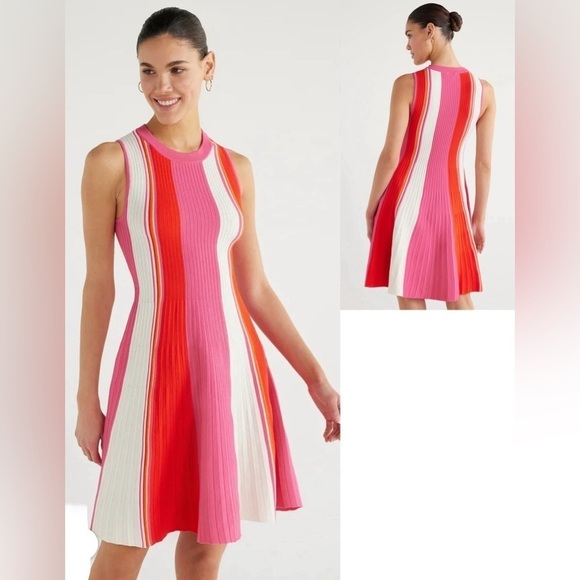 Scoop NYC Dresses & Skirts - NWOT SCOOP PINK SUNSET SWEATER DRESS Sz.20 CREW NECK, STRIPED, PULLOVER, STRETCH